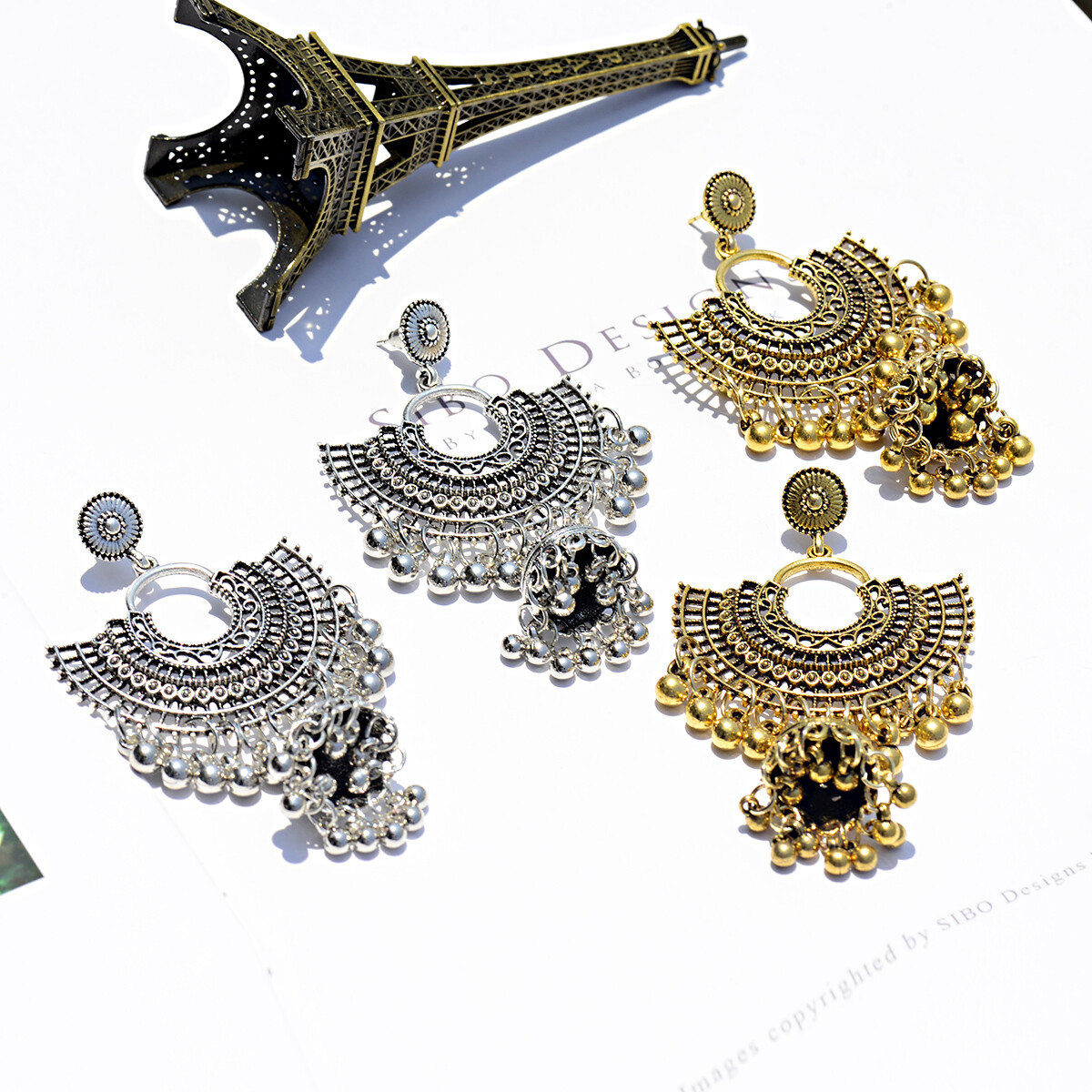 Women Girl India jhumki Gold Silver Bead Earrings Ornament Southeast Asia Style