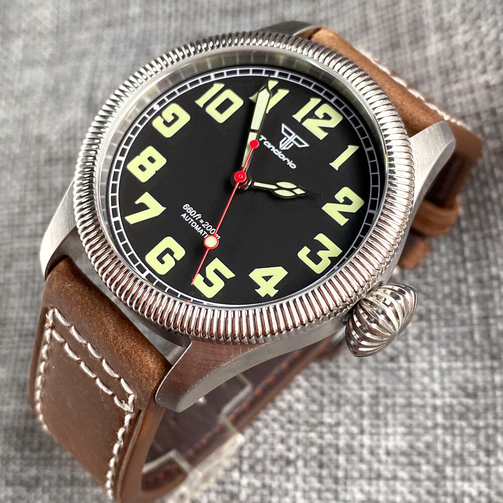 Tandorio 39mm Coin Bezel Pilot Black/Beige 20ATM Diver NH35 Automatic Men Watch