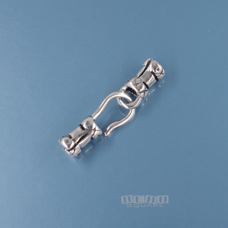 Antiqued Sterling Silver Tube Cord End Crimp Cap, Hook and Eye Clasp #33210