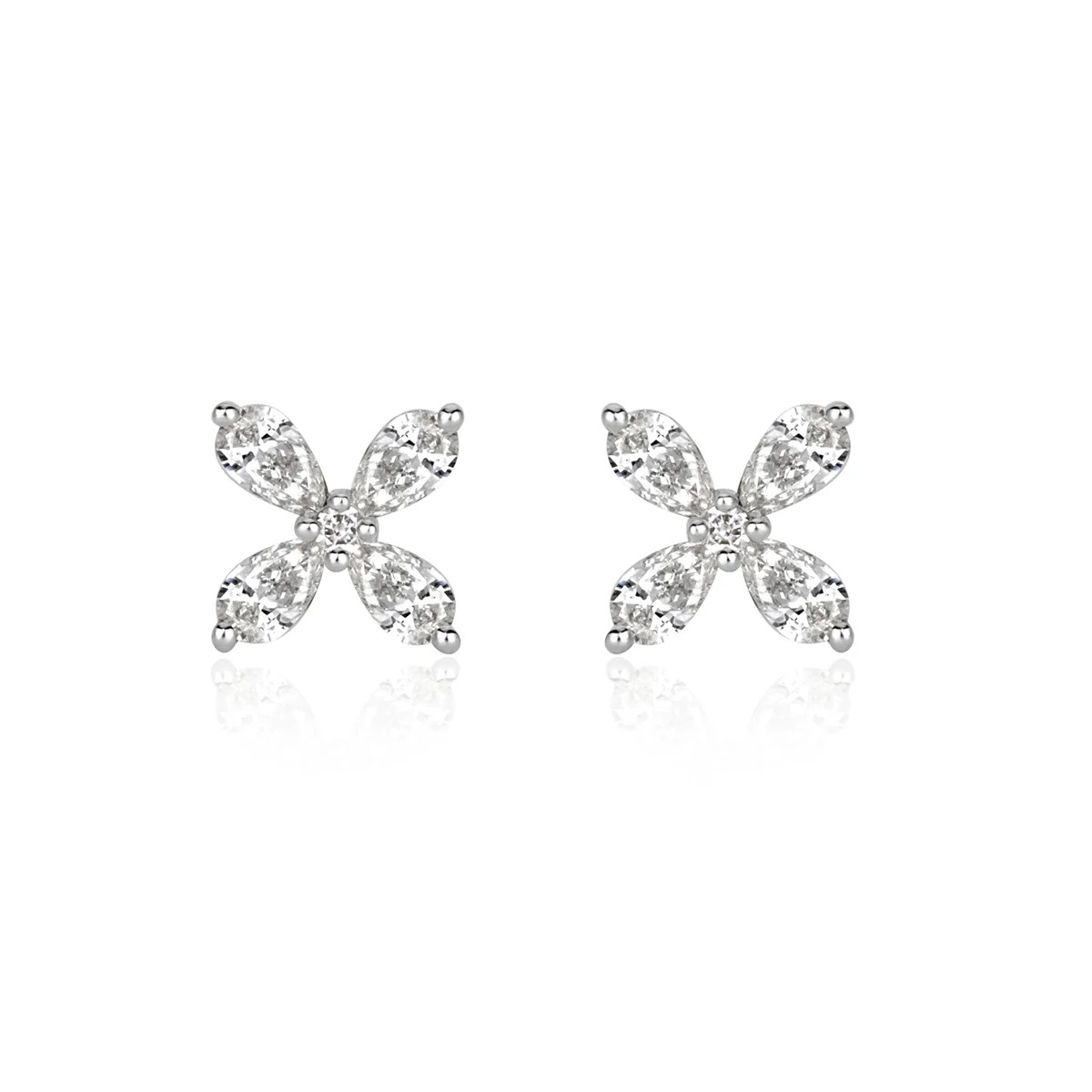 0.36ct Round Brilliant Cut and Pear Shaped Diamond Floral Stud Earrings
