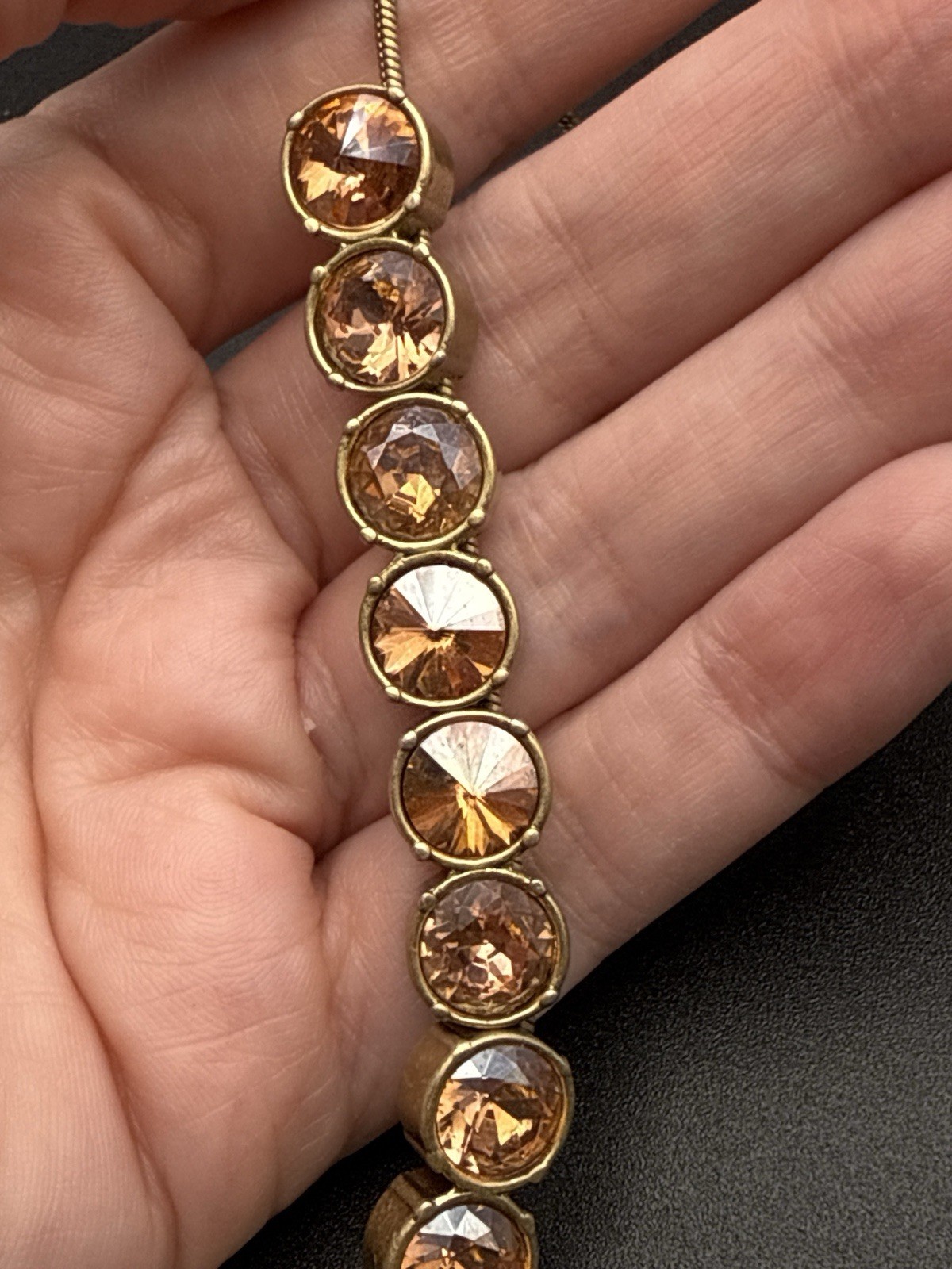 Stella & Dot Champagne Crystal Rhinestones Gold Tone Autumn Fall Necklace