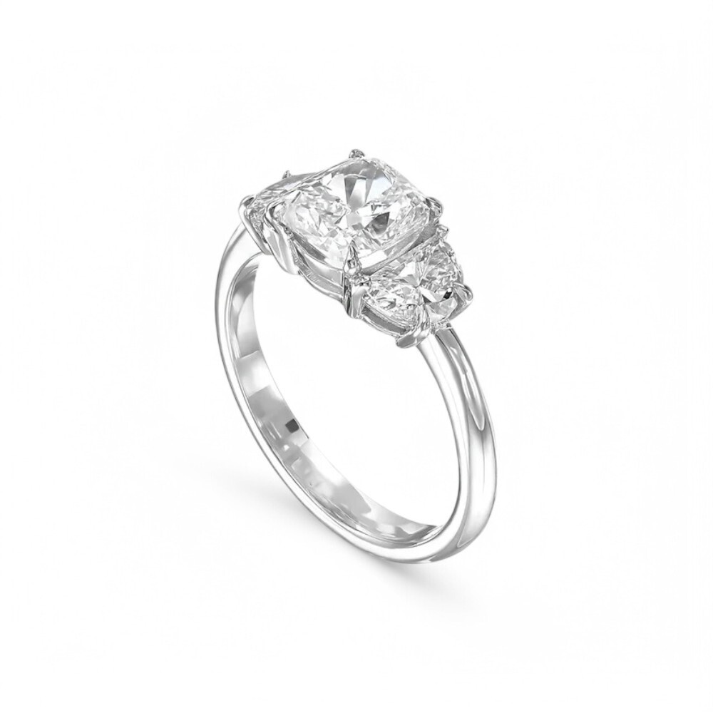 14K White Gold Lab Grown Diamond Wedding Ring 2 Carat Cushion Cut IGI Certified
