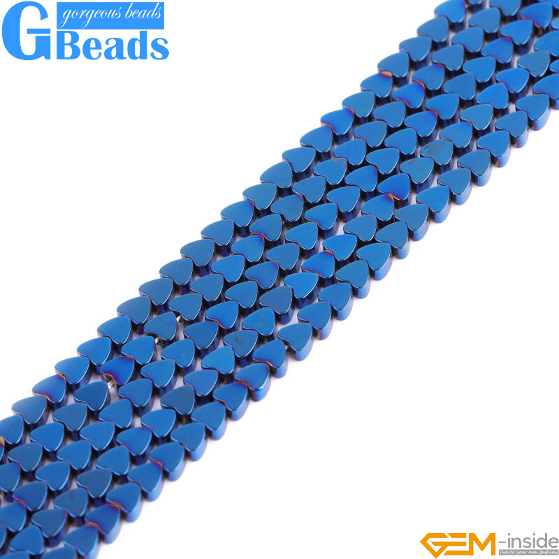 Hematite Blue Metallic Coated Reflections Flat Heart Beads For Jewelry Making