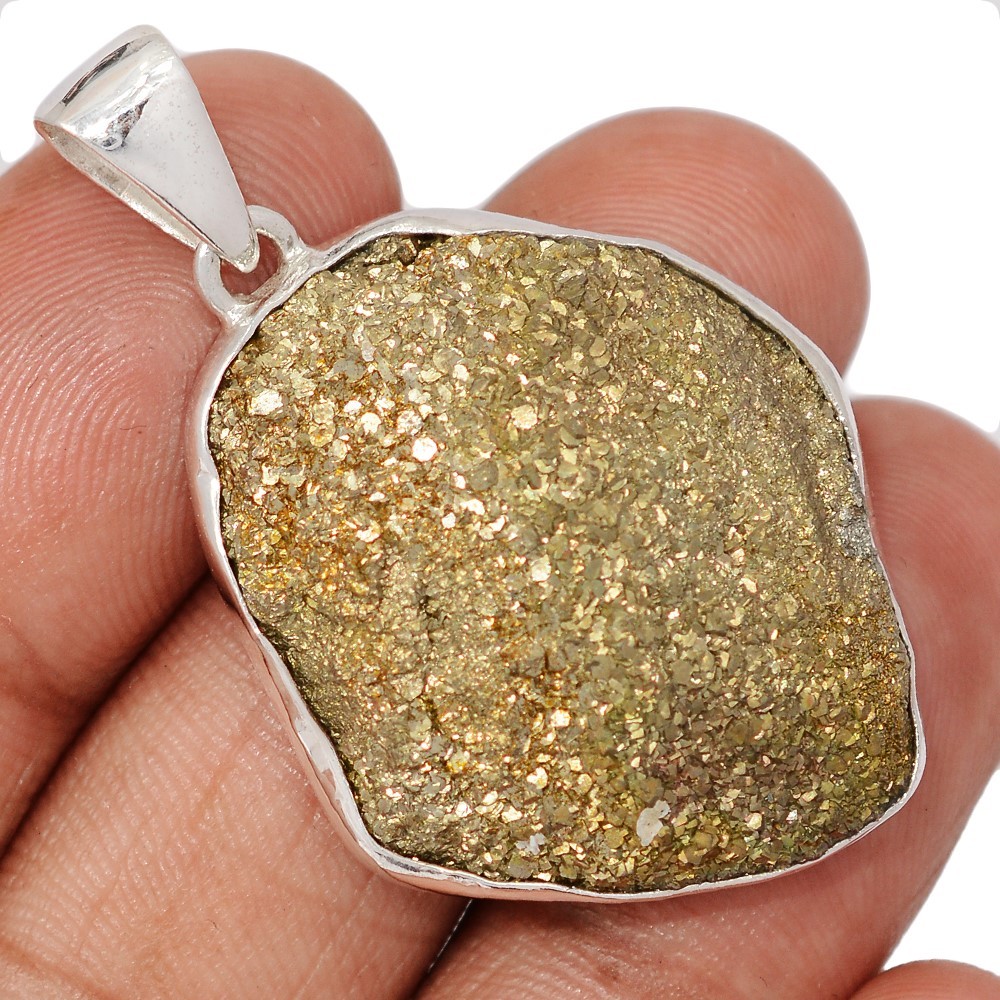 Natural Rainbow Pyrite Druzy 925 Sterling Silver Pendants Jewelry CP75749