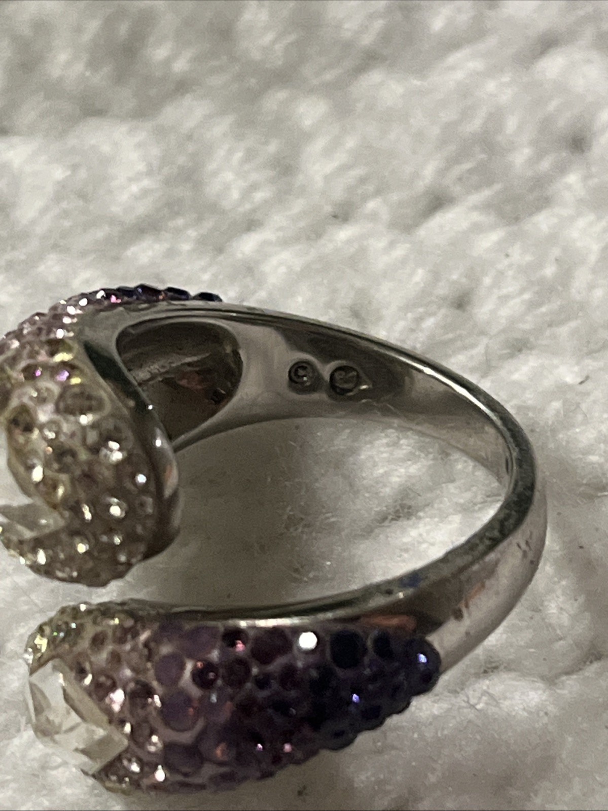 Swarovski Purple Shading Crystals & Silver Toned Wrap Around Ring Size 8