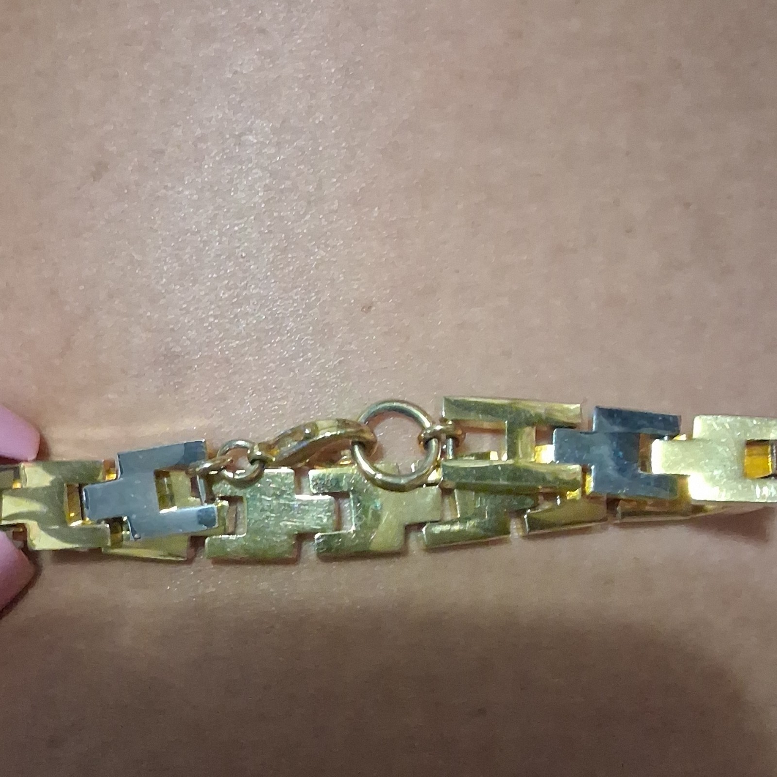 Two Tone Gold & Silver Geometric Link Chain Bracelet with Lobster Clasp