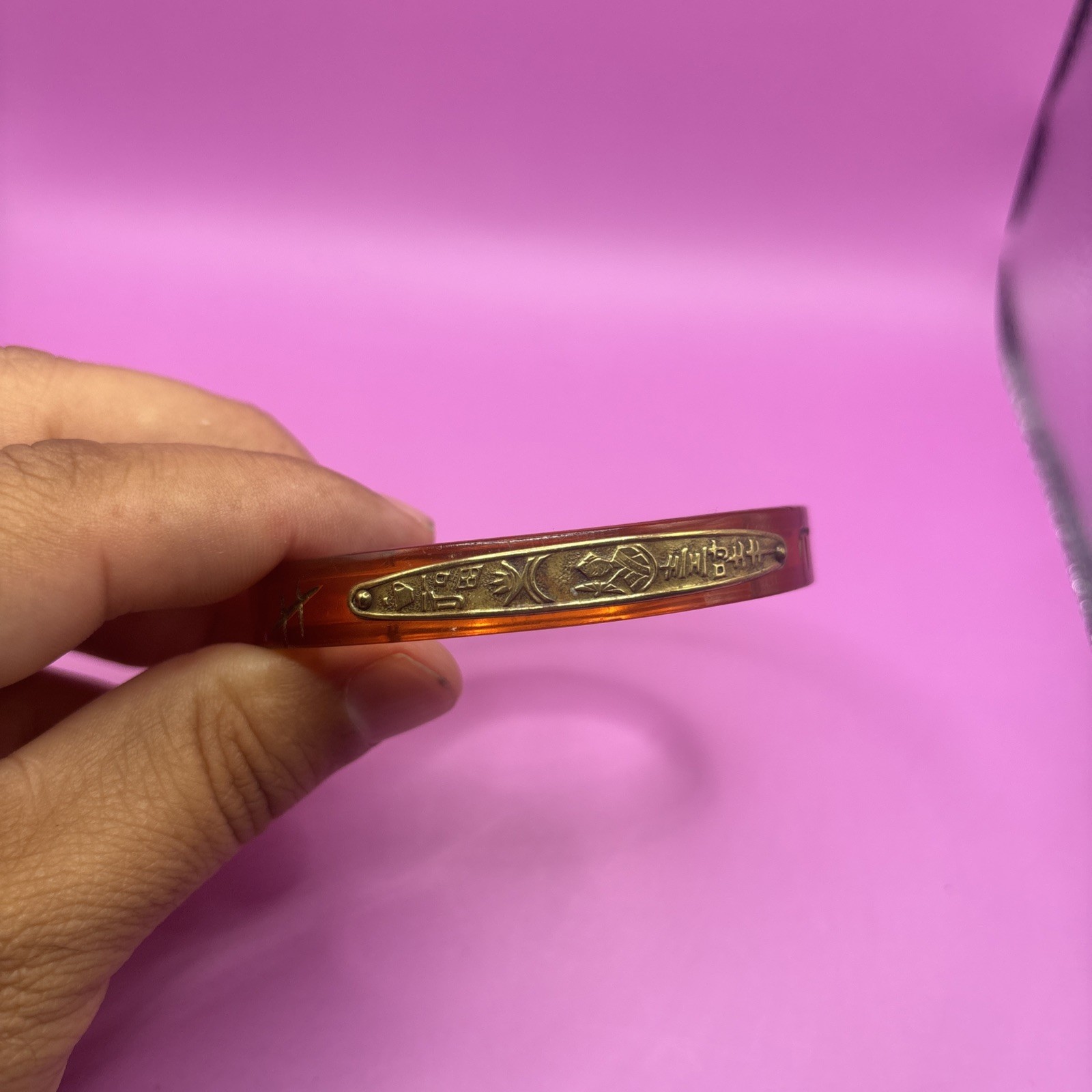 Vintage Plastic Resin Egyptian Theme Bangle Bracelet