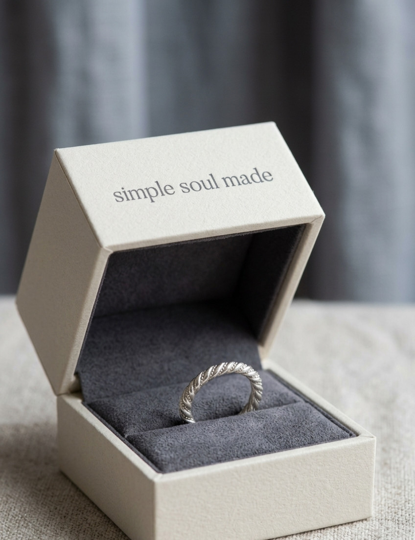 925 Silver Twisted Rope Ring, Beaded Edge Band, Handmade Unisex Silver Jewelry