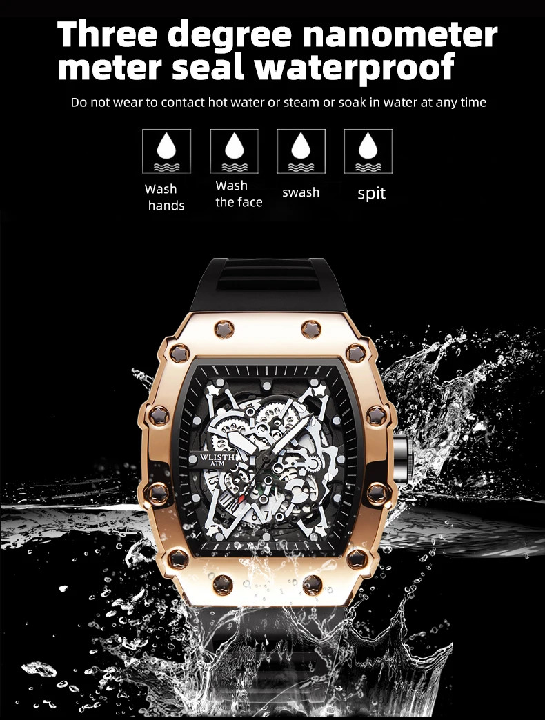 Men’s Quartz Wrist Watch Large Dial Waterproof Sport Luminous Square Analog