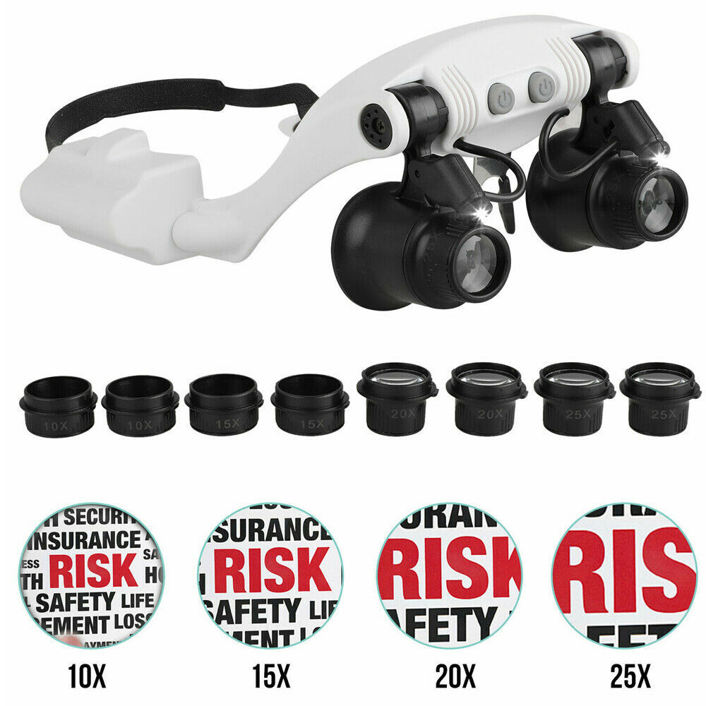 LED Headband Magnifier Headset Glass Loupe Head Lamp Light Jeweler Magnifying US