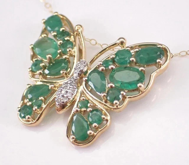 Lab-Created Green Emerald 3.Ct Pear Cut Butterfly Pendant 14K Yellow Gold Plated