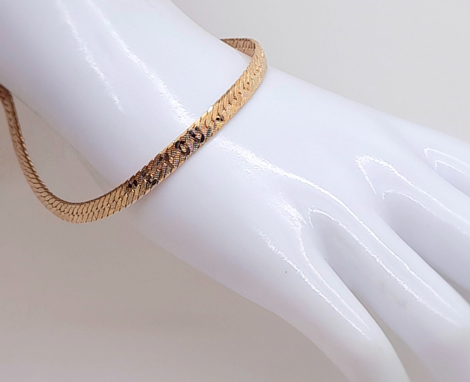B001 GOLD PLATED UNISEX “I LOVE YOU” EMBOSSED FLEX HERRINGBONE BRACELET 9 INCH