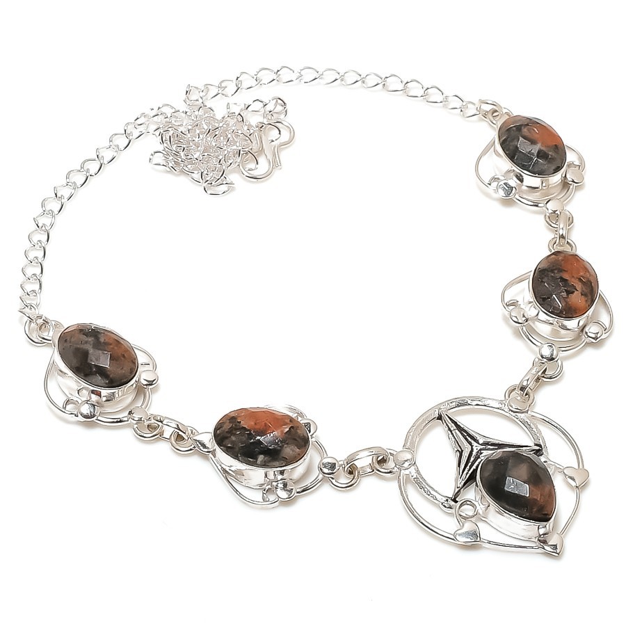 Mahogany Obsidian Gemstone 925 Sterling Silver Jewelry Necklace Size 18″