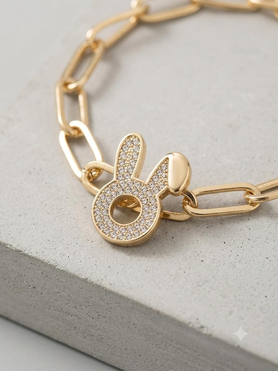 Luxury Gold Color Bunny Pearl Charm Bracelet Women Elegant Crystal Rabbit Link