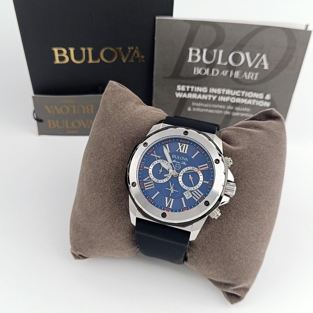 Men’s Bulova Marine Star 98B258 Blue Dial Silicone Strap Chrono Quartz Watch