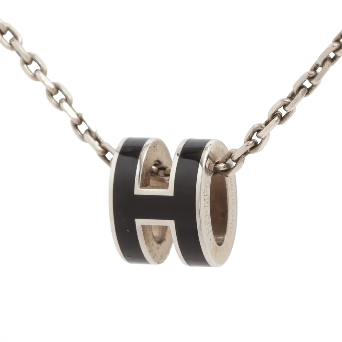 Hermès Mini-pop H Necklace metal Black × Silver