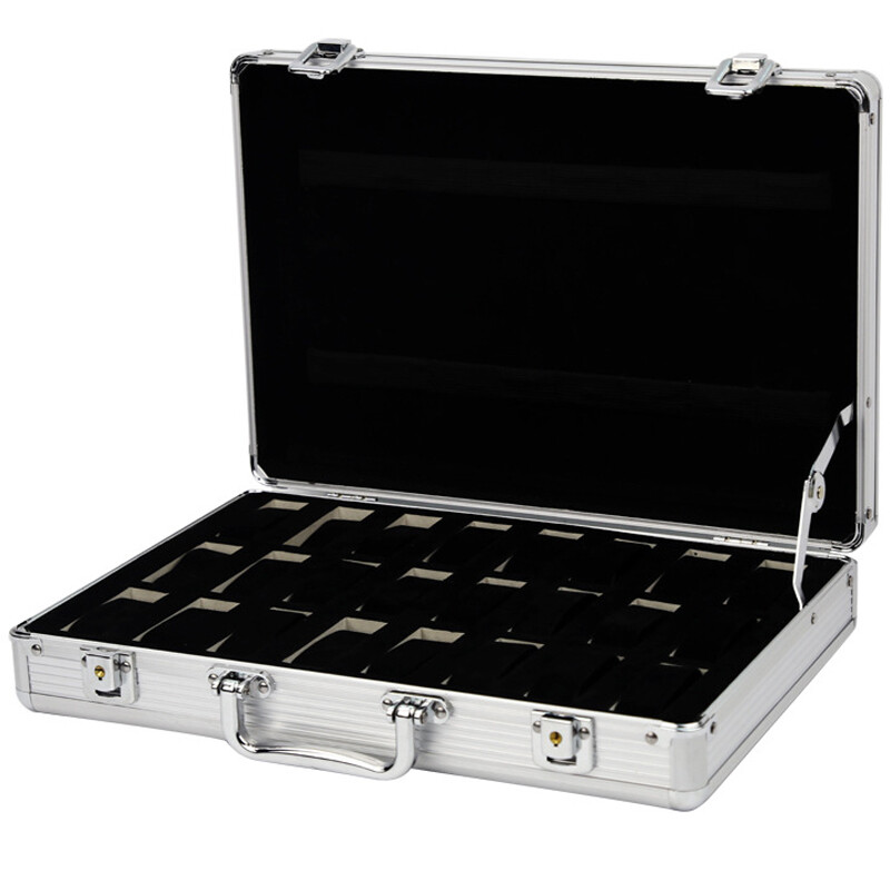 Aluminum Watch Case 24 Grids Briefcase Storage Box Watches Collectors Display