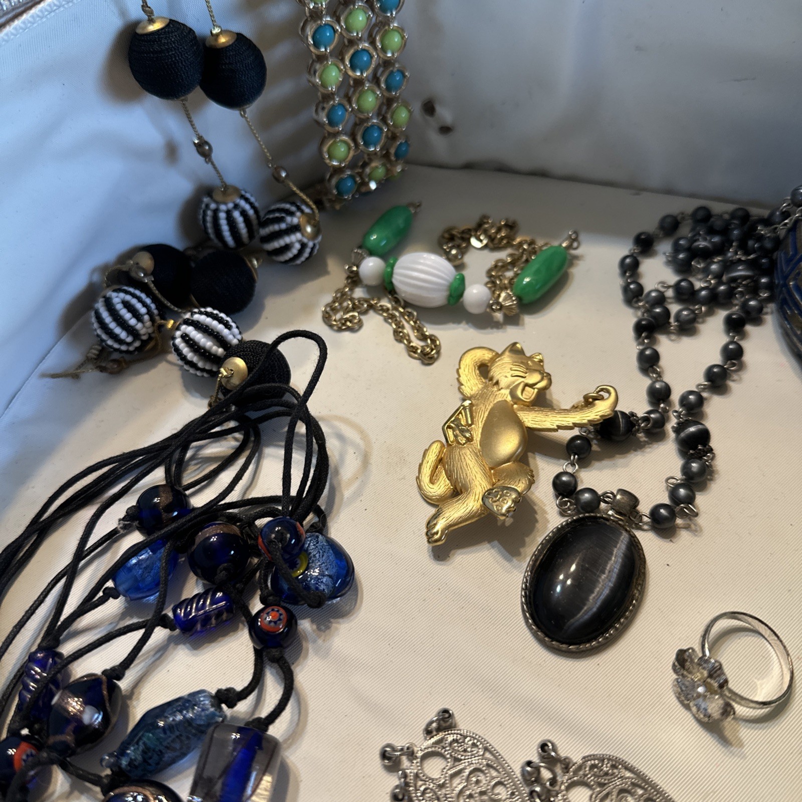 Vintage Jewelry Lot w/ Mod Hard Shell Suitcase Black White Retro Mix Purse Prop
