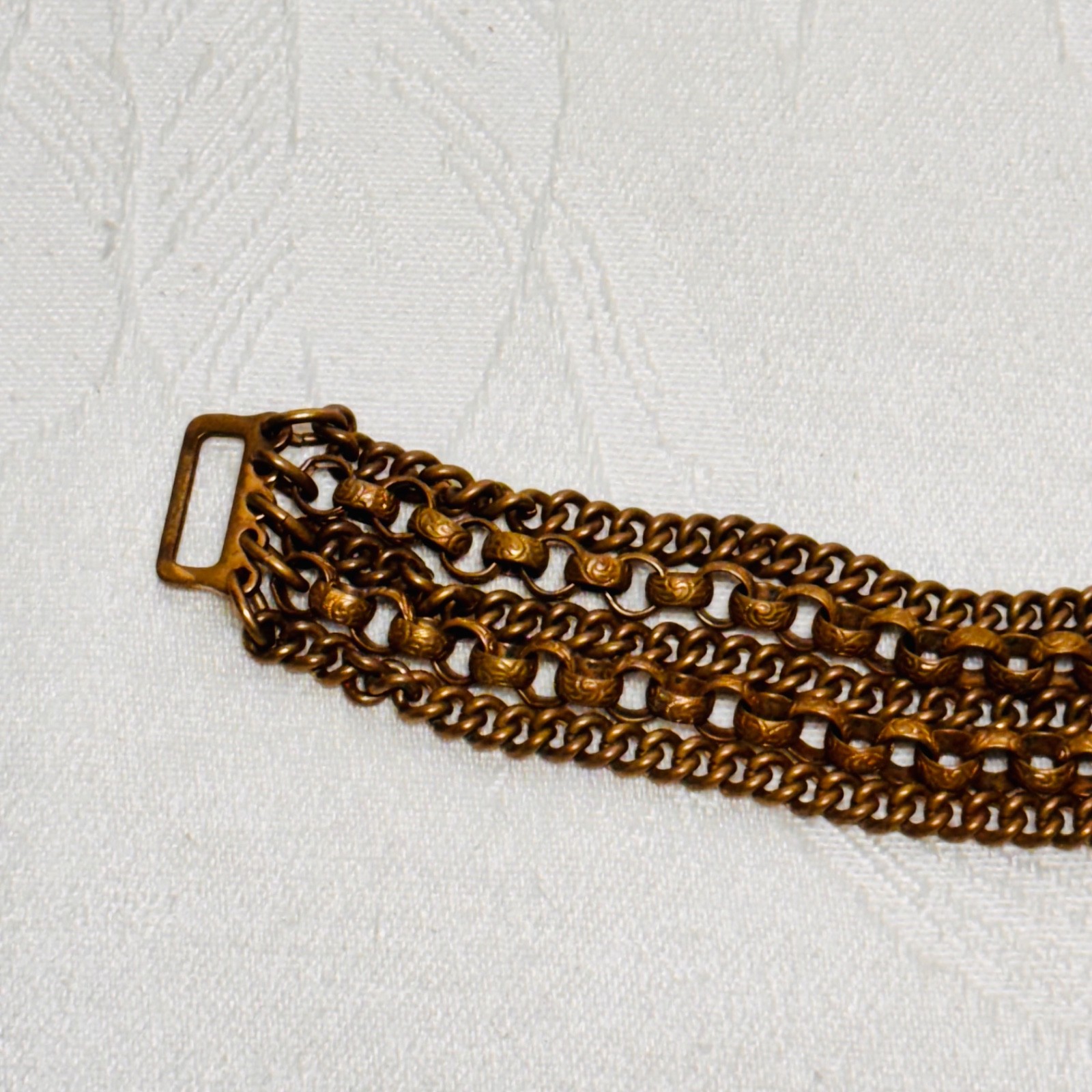 BRACELET brass metal five cable curb chains fold over clasp vintage 6 1/4″ circ