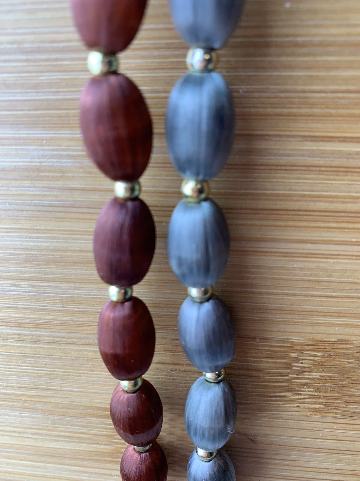 2 Vintage Red and grey Silk Thread Necklaces Wrapped Beads /30 inches