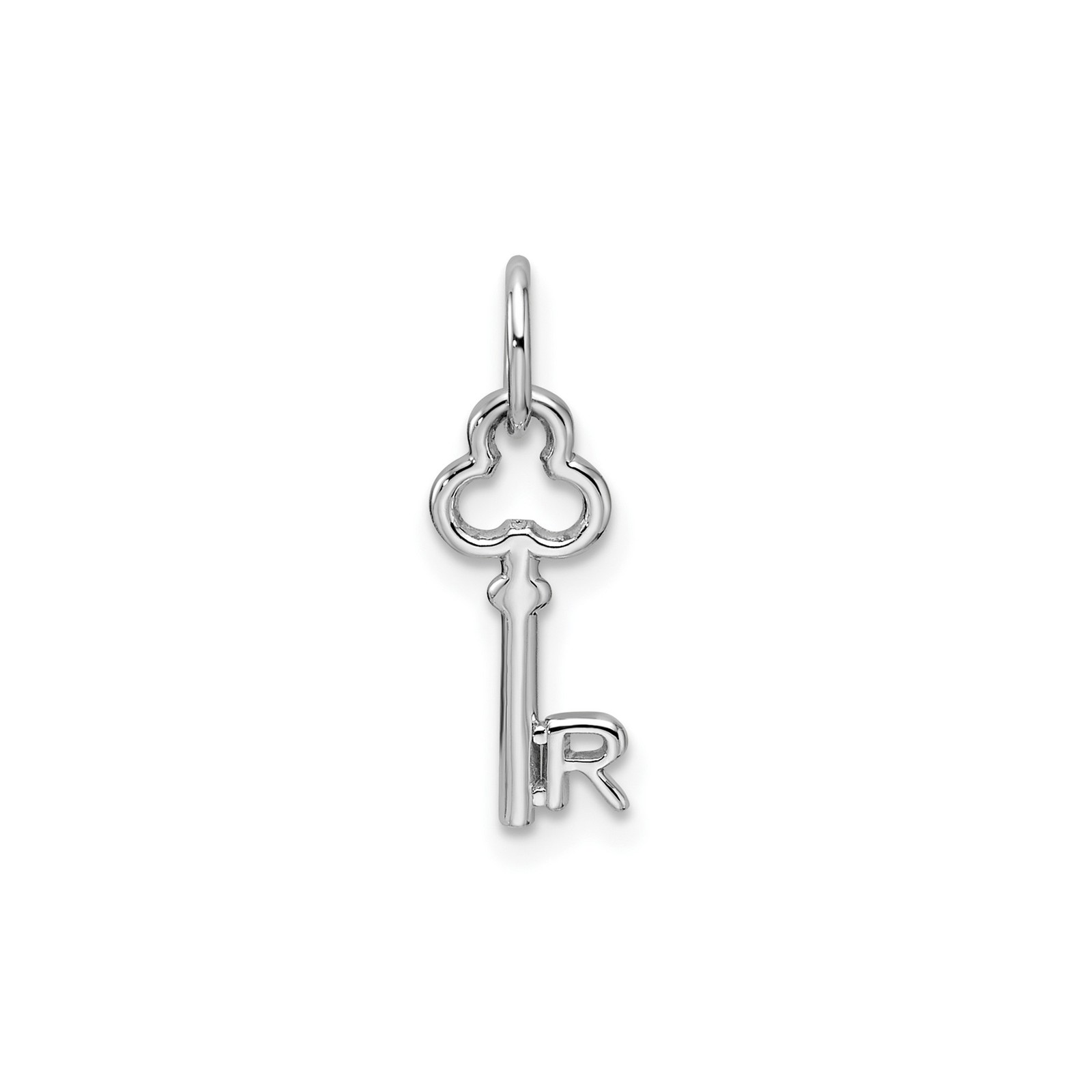 14k White Gold Key Pendant Openwork Monogram Letter R Charm Unisex Necklace