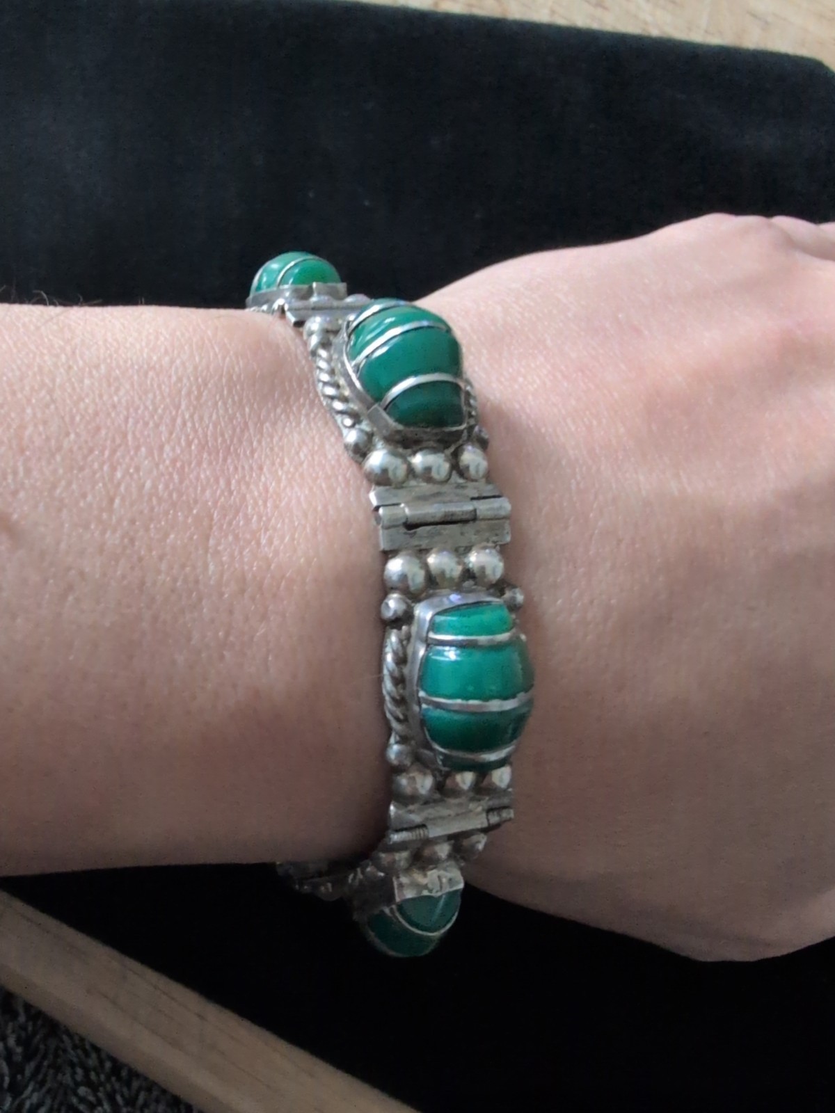 HEAVY 30G Vintage Sterling 925 Handcrafted Deep Green Onyx