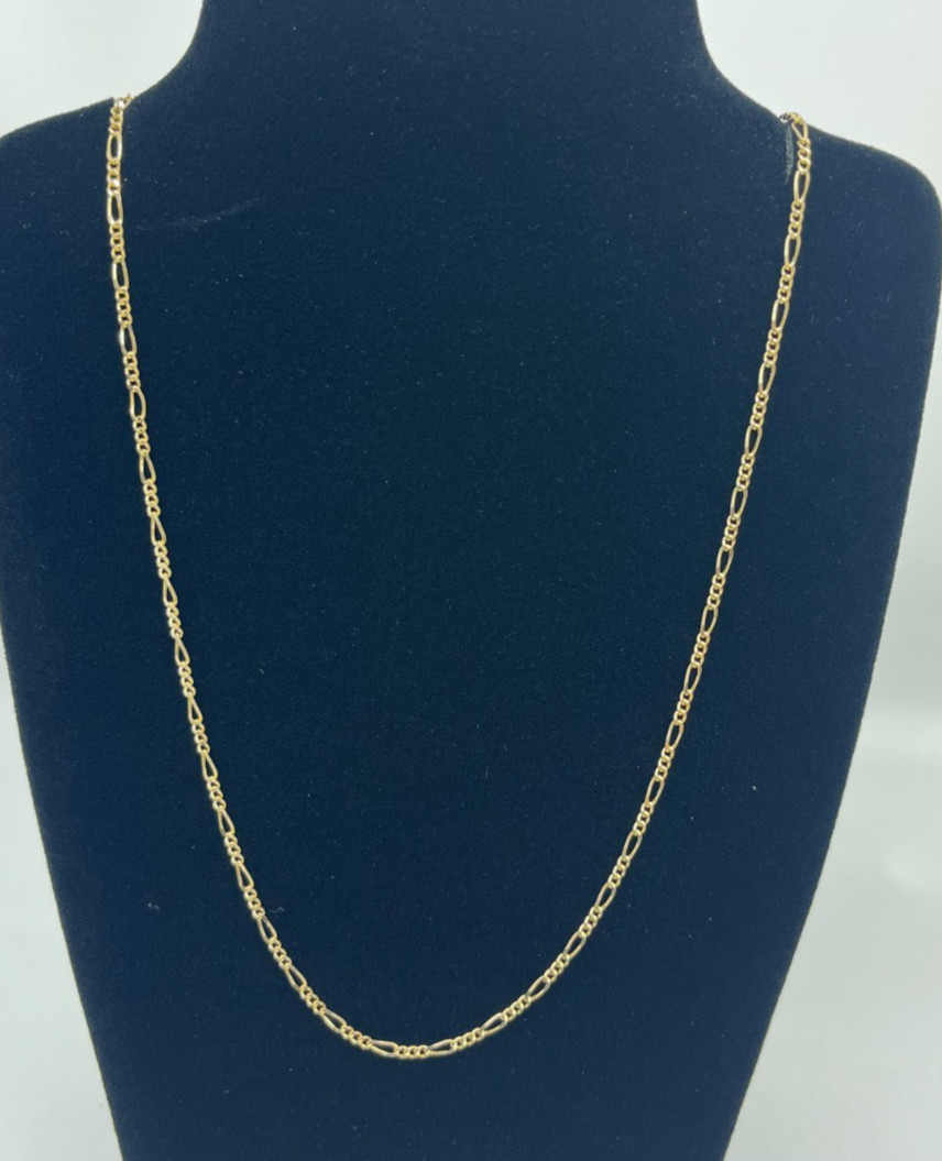 22 Inch Long 24kgp Figaro Chain Necklace Gold Tone Metal Necklace Lobster Clasp