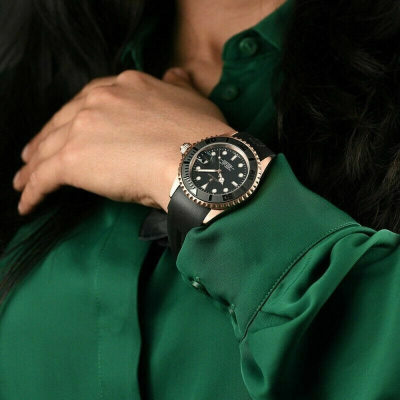 Steinhart Ocean One PINK GOLD Black Silicone Automatic Swiss Dive Watch 103-0893