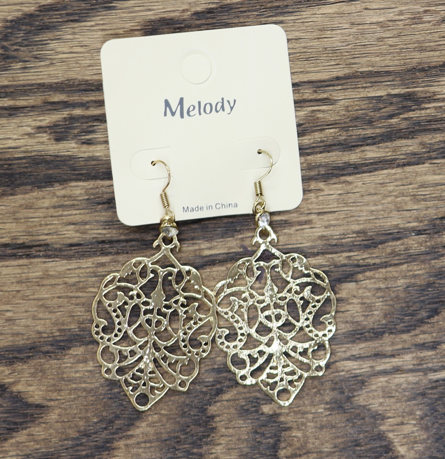 melody Womens Fashion Dangly Filigree Lace Metal Earrings Gold Yellow 2.75″