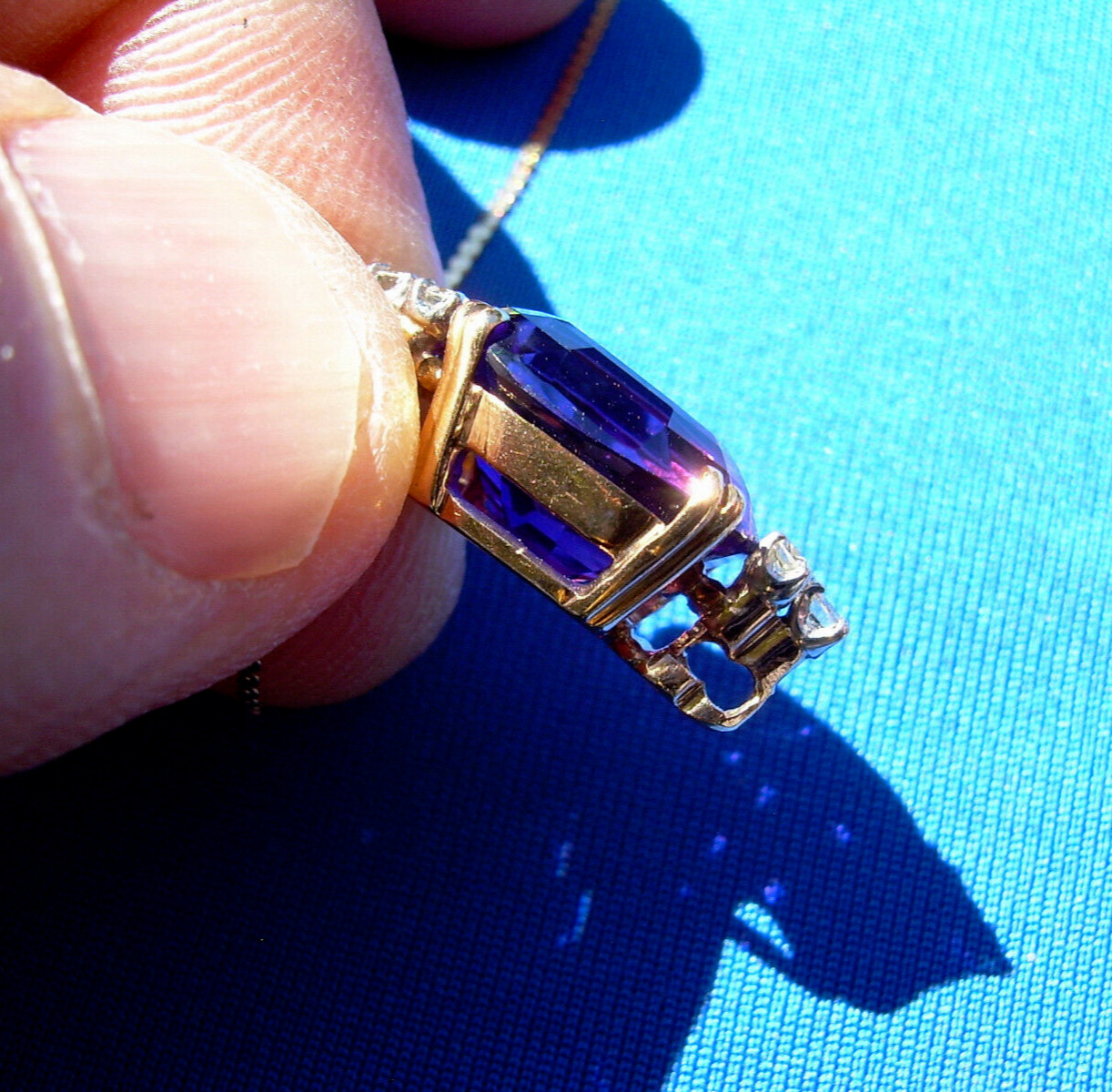 Original EARTH MINED AMETHYST DIAMOND Deco Style Necklaces SOLID 14K GOLD 20″ in