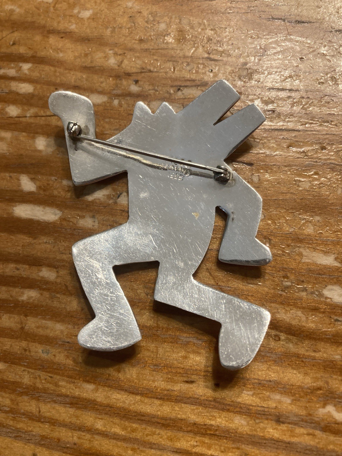 Keith Haring Barking Dog Figure Pin Brooch Sterling Lg 18.3g Vintage RARE🔥🔥