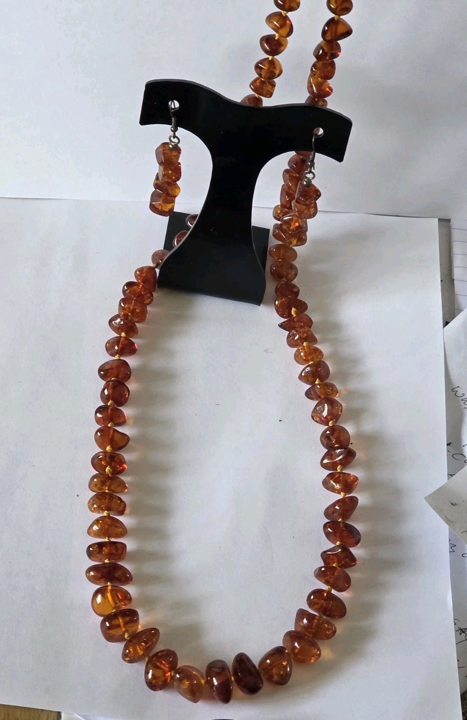 Baltic Amber Nuggets Knotted Necklace & Earrings