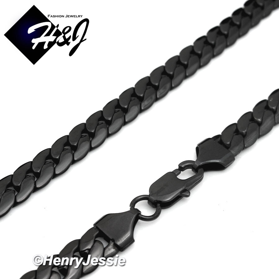 16″-40″MEN Stainless Steel 6mm Black Plated Miami Cuban Curb Chain Necklace*B155