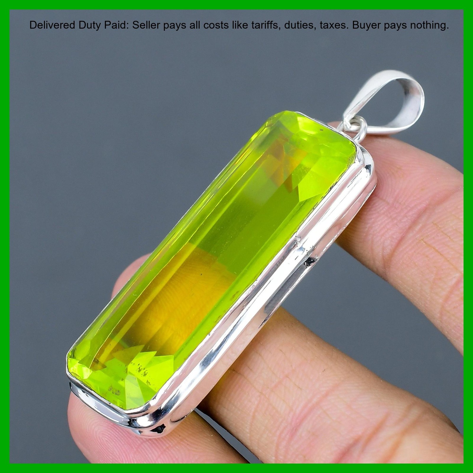 Radiant Natural Lemon Topaz 925 Sterling Silver Mother Bezel New Pendant Jewelry