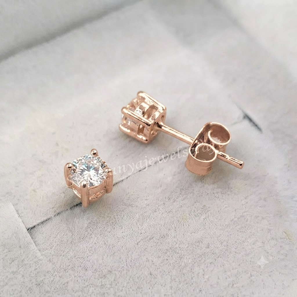 4mm Round Cut Flawless (FL) Moissanite Stud Earrings 14K Rose Gold Plated