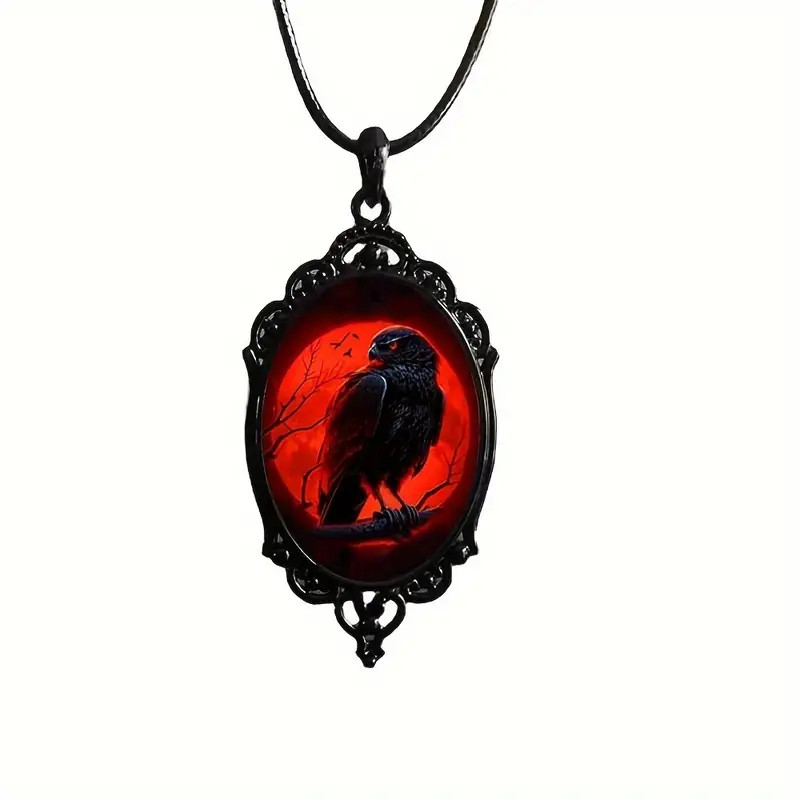 Raven Crow Bird Gothic Pendant Jewelry Vintage Vintage Black Necklace B