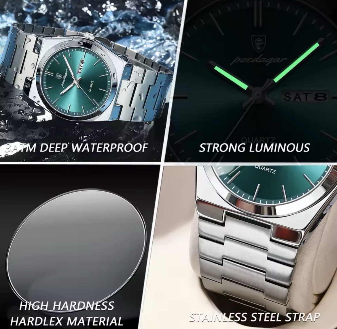 POEDAGAR Luxury Men’s Watch Waterproof Luminous Date Week