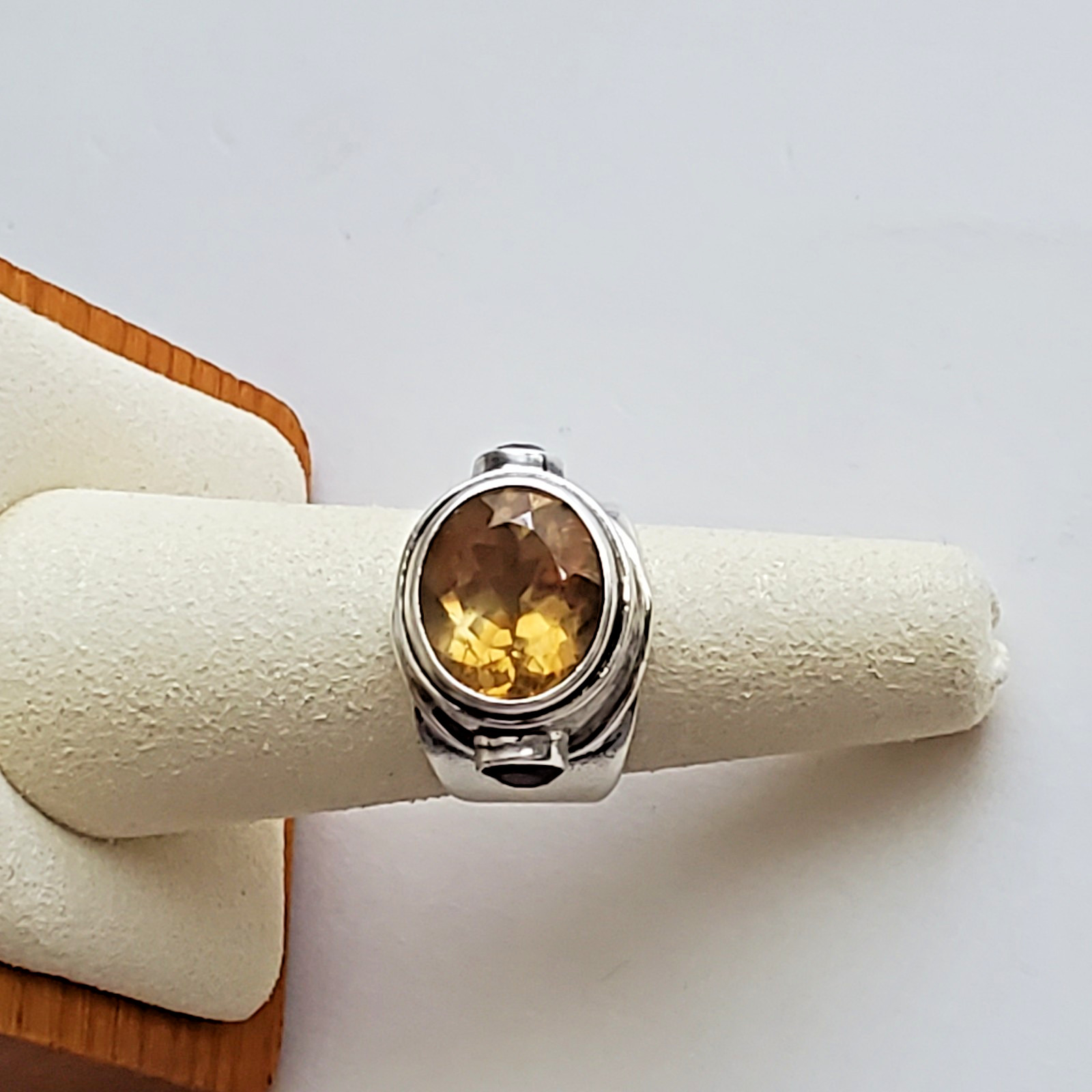 Unique Oval Citrine And Amethyst Sterling Silver 925 Wide Cocktail Ring Size 7