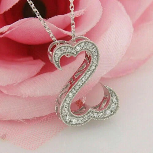 1.50 CT Round Cut Lab Created Diamond Open Heart Pendant 14k White Gold Plated