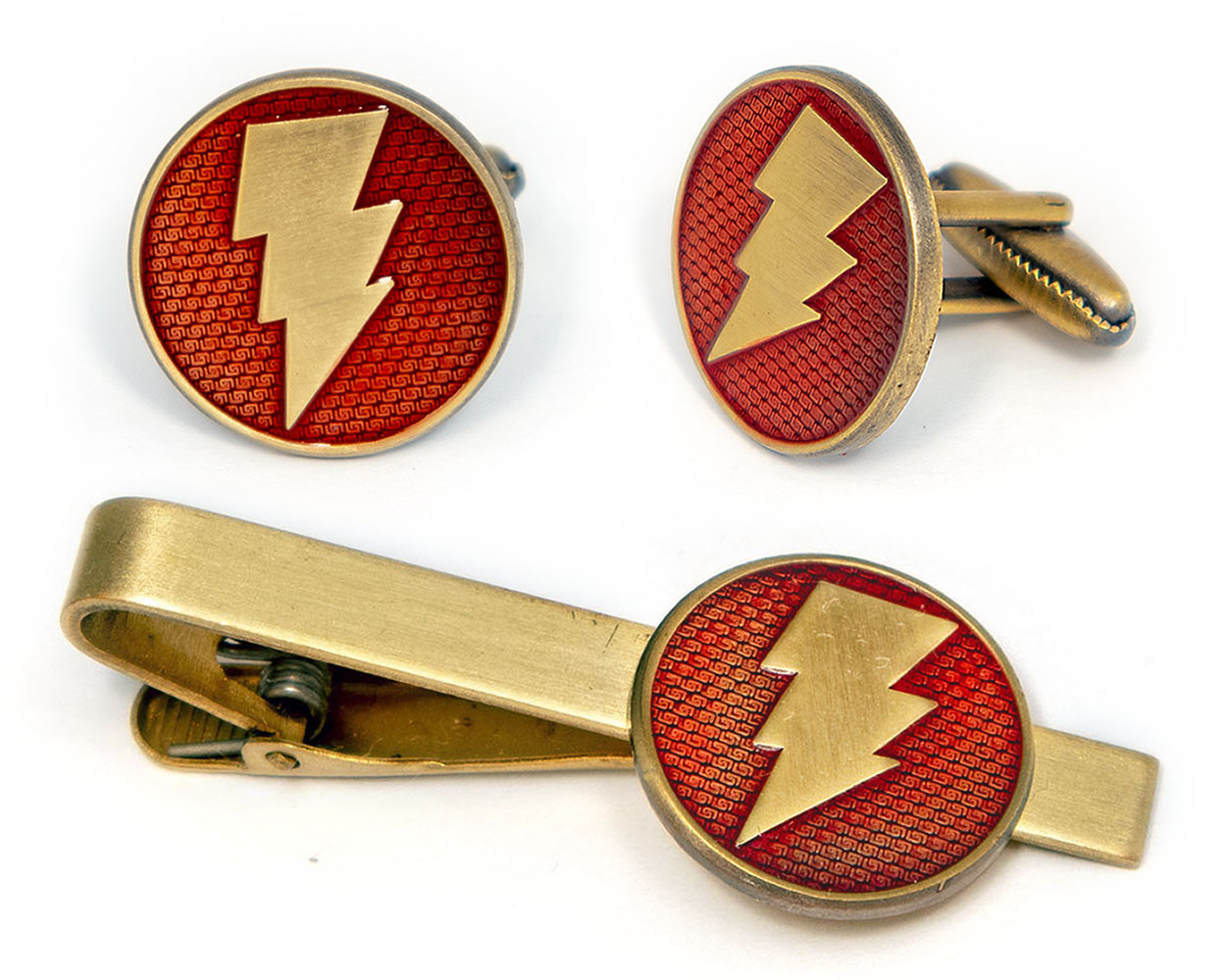 Shazam Cufflinks, The Justice League Tie Clip, Captain Marvel Wedding Cuff Links