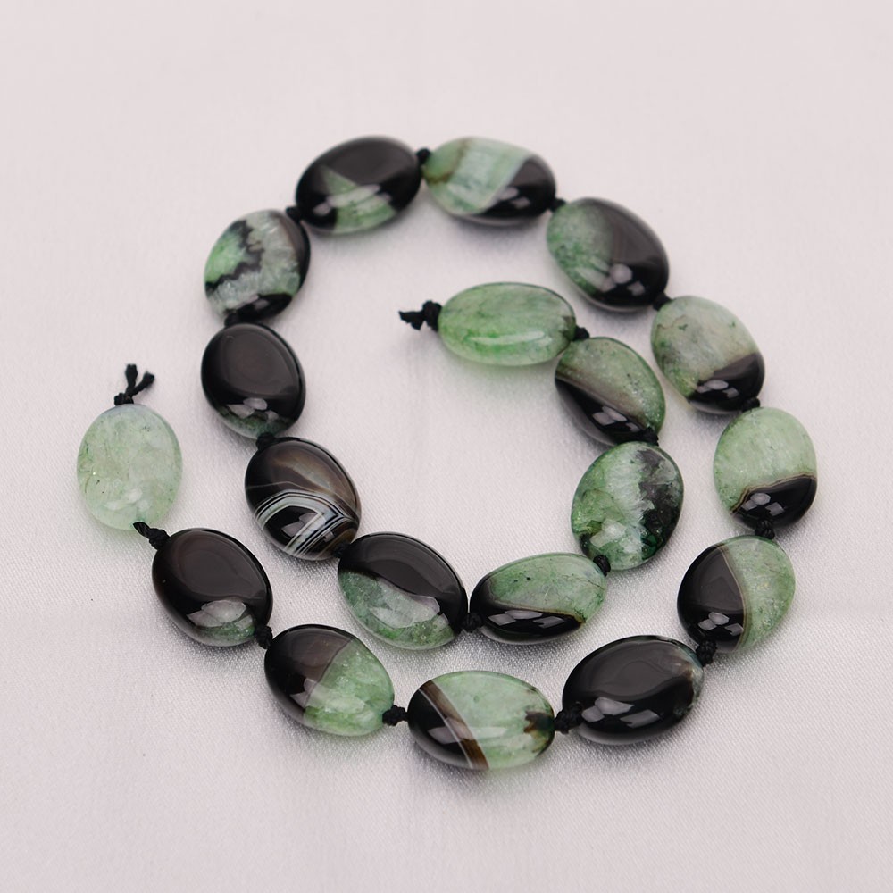 16” Natural Stone Multi color Green Black Agate Oval Gems Slab Loose Beads DIY
