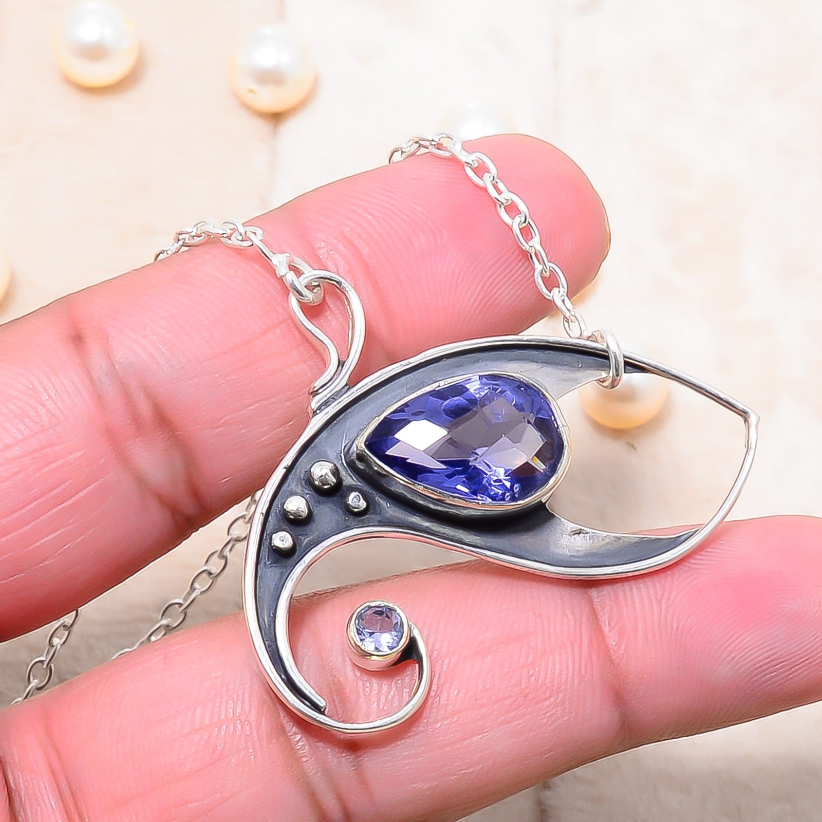 Iolite Gemstone 925 Sterling Silver Chain Pendant 19-23″ Cp10308110014