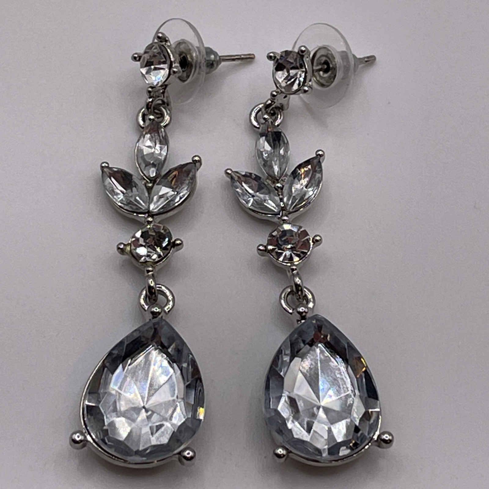 Earrings Acrylic Rhinestone Silver Tone Metal Dangle Pierced Jewelry