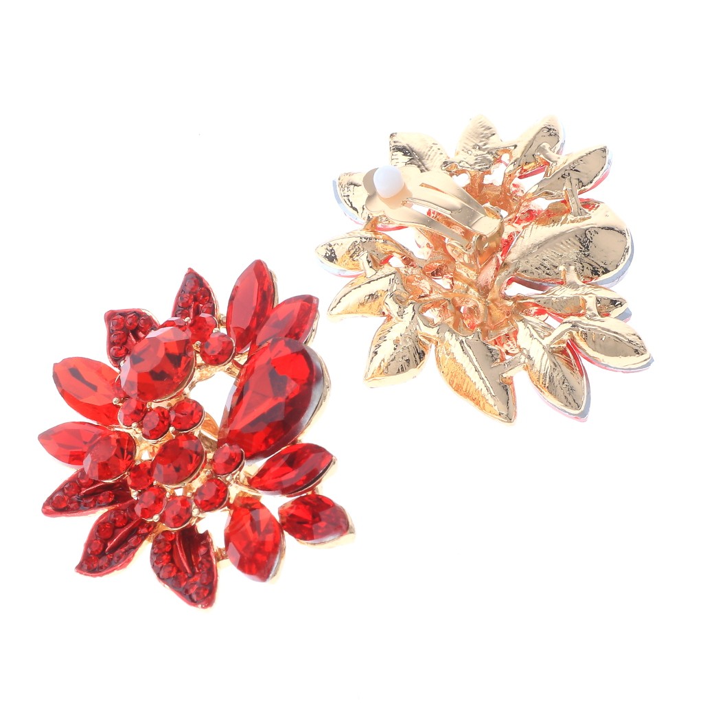 Gold Tone Alloy Metal Crystal Rhinestone Clip-On Earrings ER2665-RED