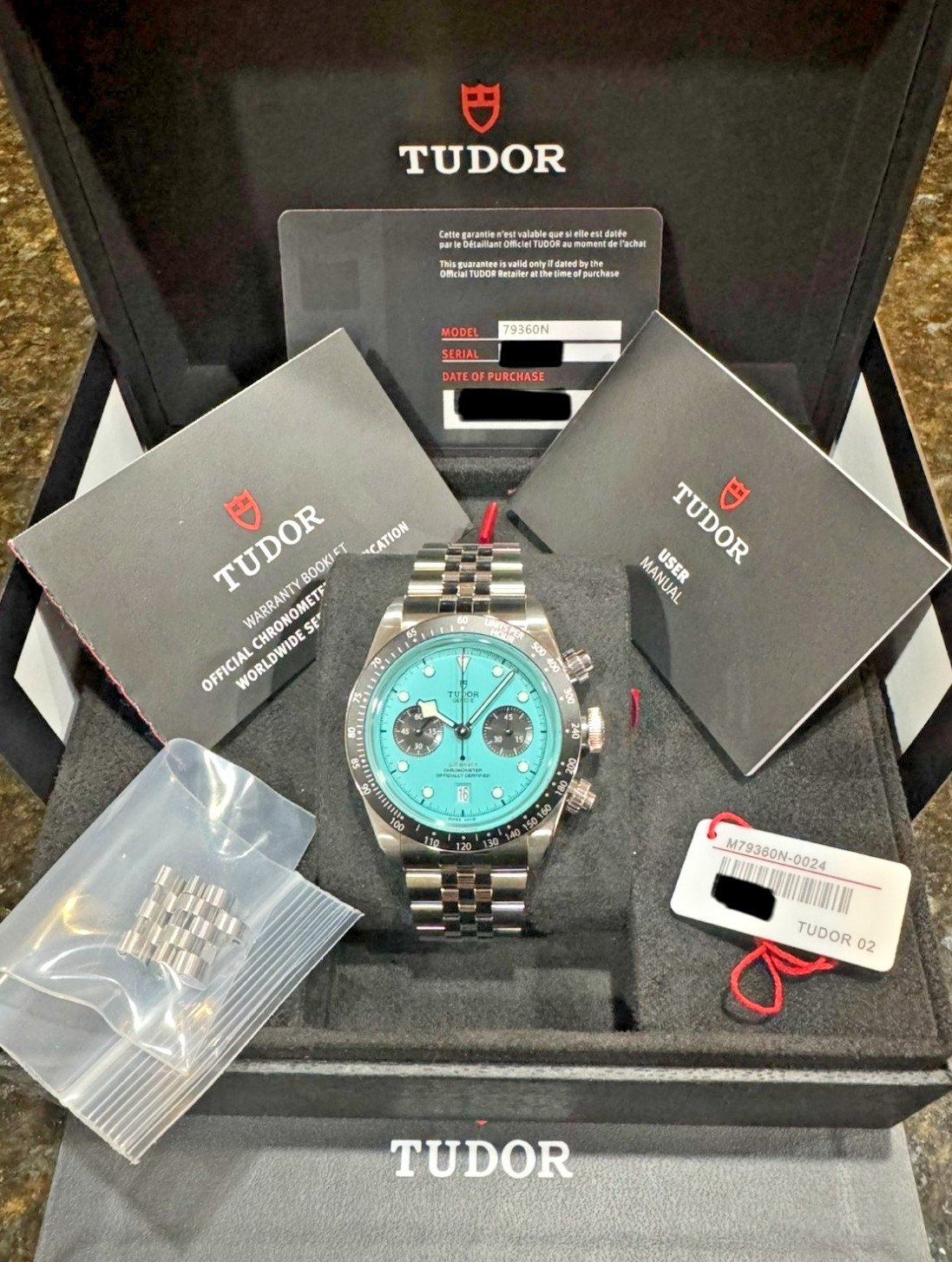 Tudor Black Bay Chrono 79360N 41mm Turquoise “Flamingo Blue” Auto Full Set