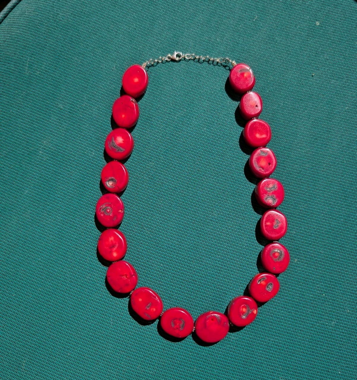 Vintage 1990s Red Coral Sterling Silver Southwestern Necklace 108g 18-20″