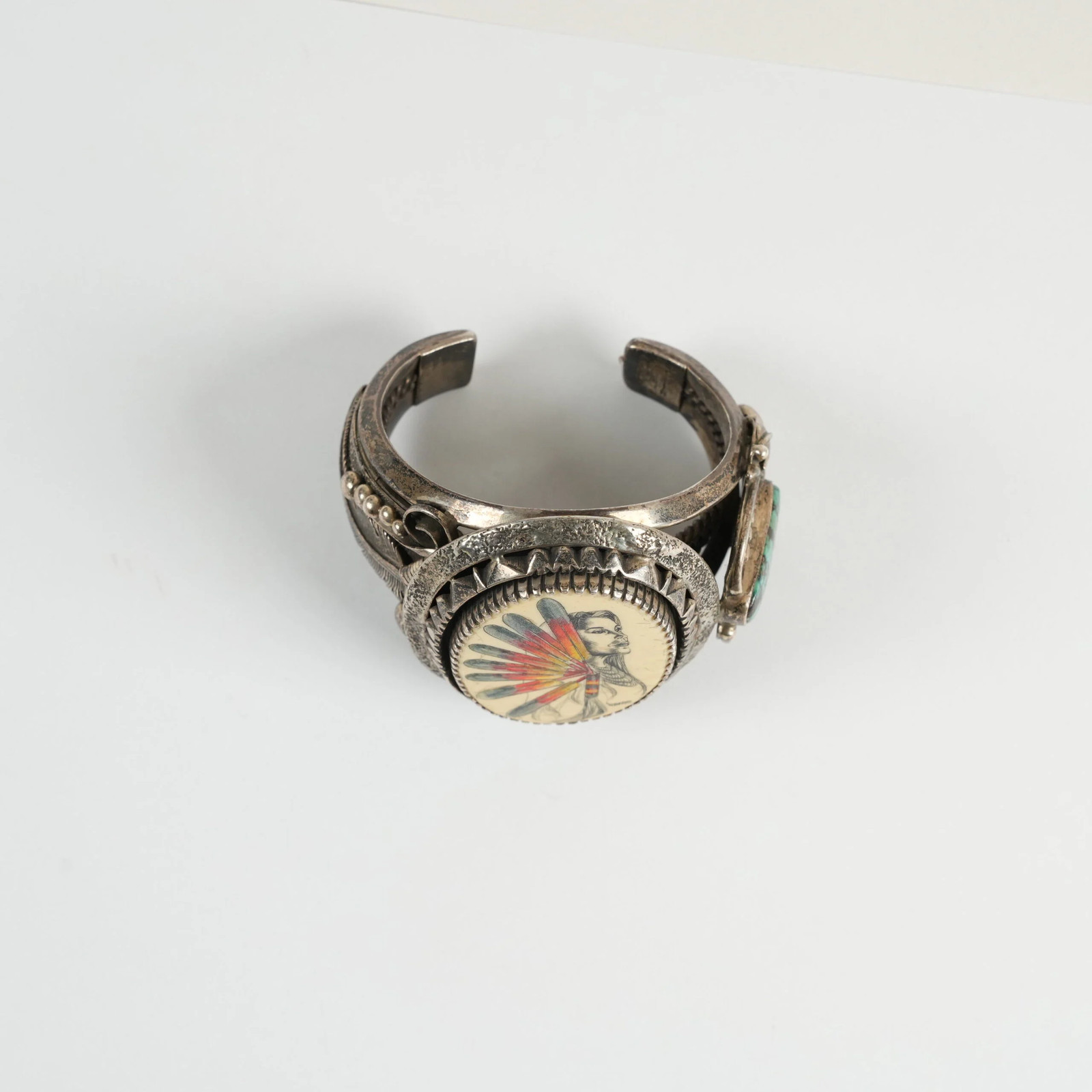 Sterling Silver Southwestern/Native American Cuff Bracelet Marked J. Billie 9in