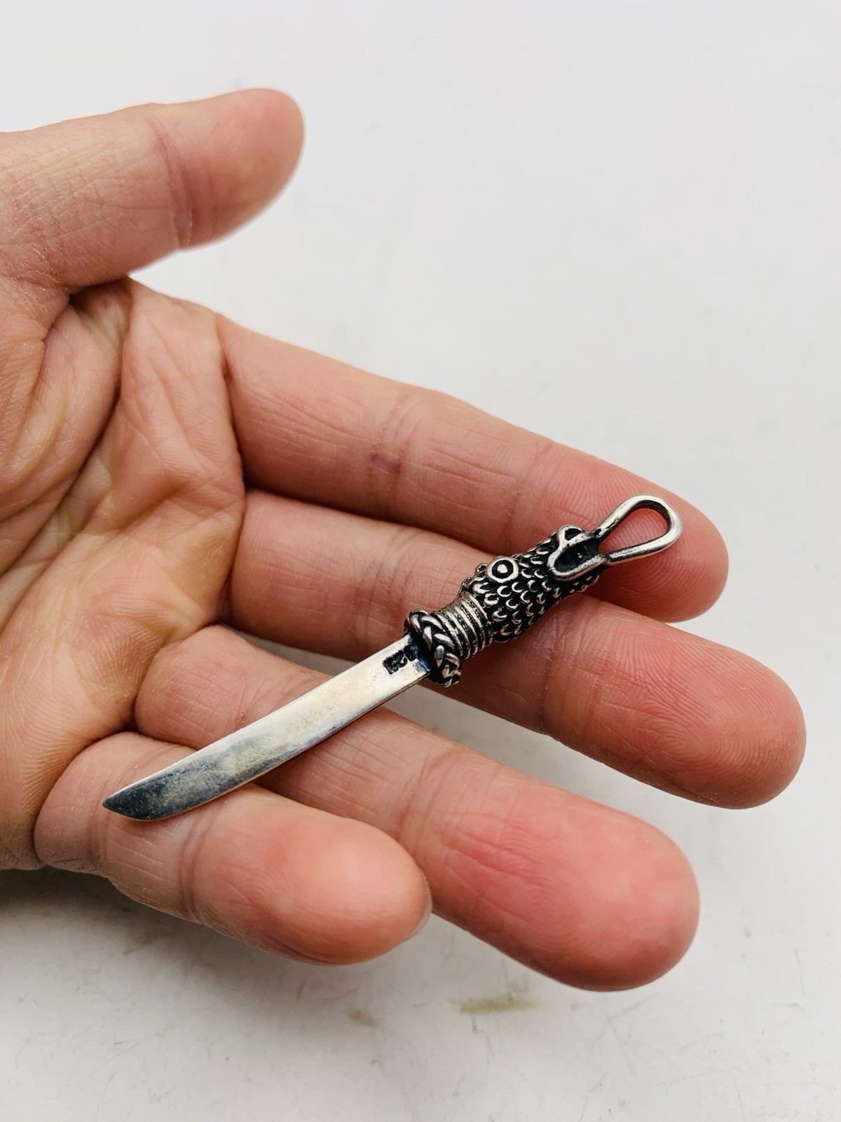 Vintage Sterling Silver 925 Asian Dragon Animal Dagger Knife Sword Charm Pendant