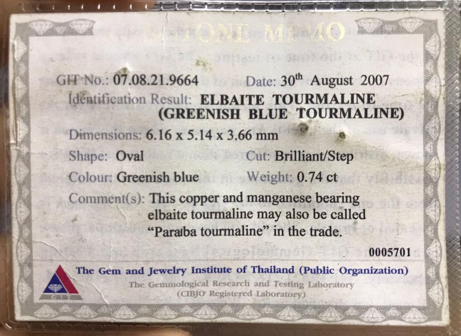 0.74 Ct 6.16×5.14×3.66mm Copper Bi-Color Paraiba Tourmaline Certified