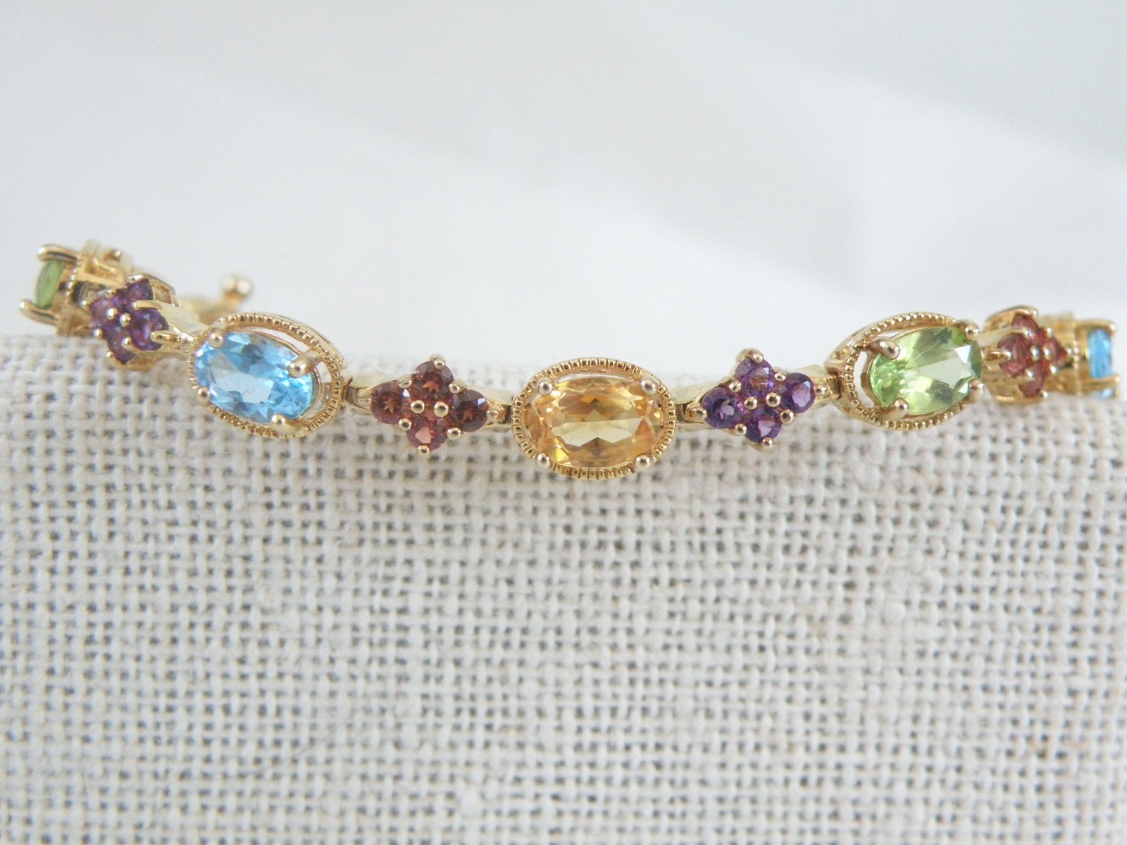 Zales 18K Gold on Sterling Silver 925 Multi Gemstone Tennis Bracelet Fits 7.5″